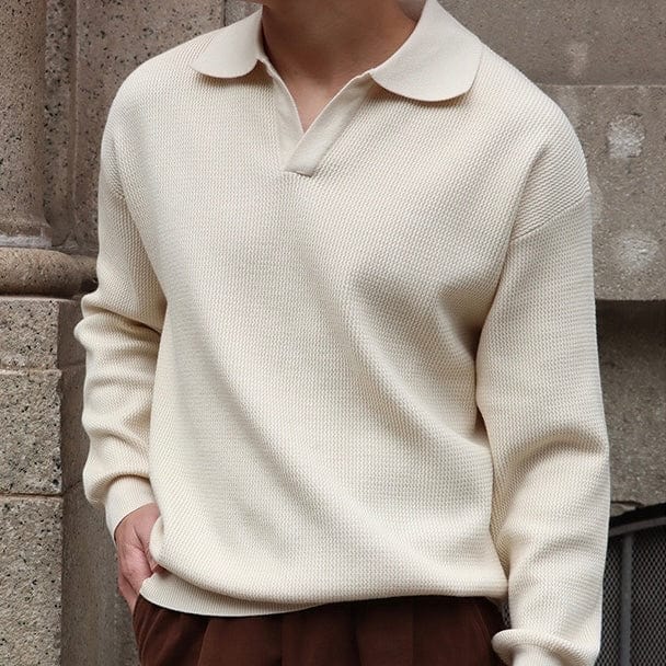 Drune | Strickpullover Polo Kragen V-Ausschnitt Langarm Bequeme Passform