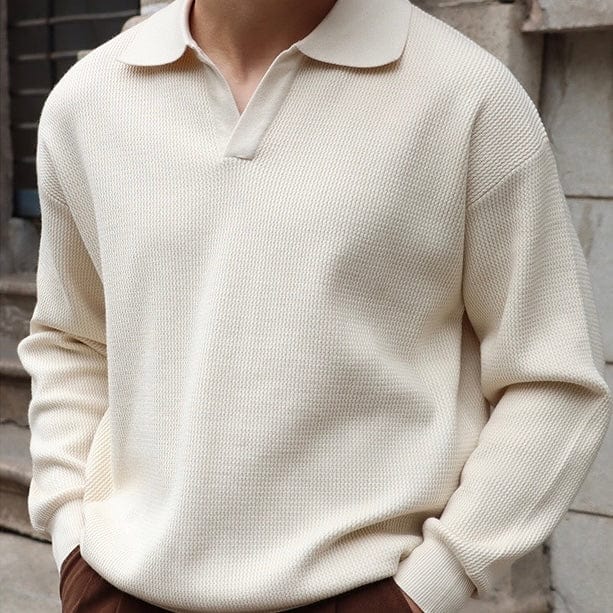 Drune | Strickpullover Polo Kragen V-Ausschnitt Langarm Bequeme Passform