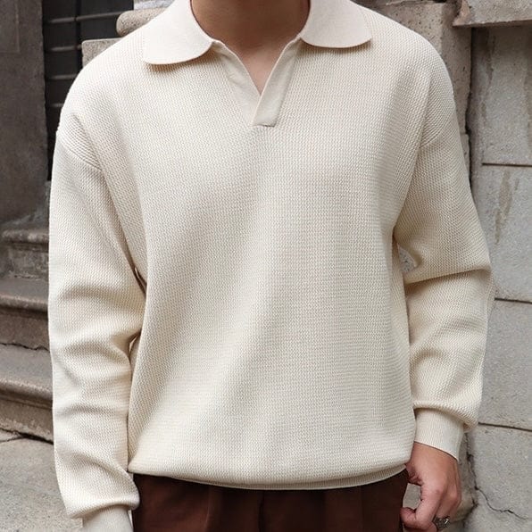 Drune | Strickpullover Polo Kragen V-Ausschnitt Langarm Bequeme Passform