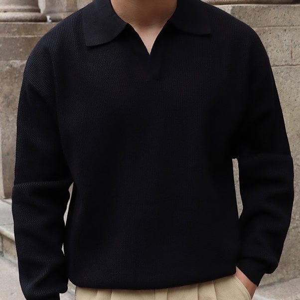 Drune | Strickpullover Polo Kragen V-Ausschnitt Langarm Bequeme Passform