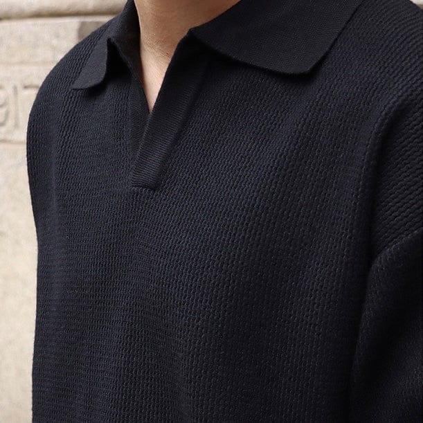 Drune | Strickpullover Polo Kragen V-Ausschnitt Langarm Bequeme Passform