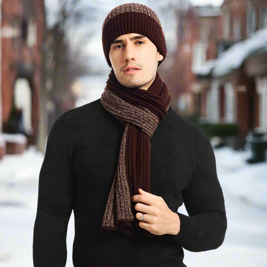 Drune | Strickmütze Und Schal Weich Und Warm Geripptes Elastisches Material
