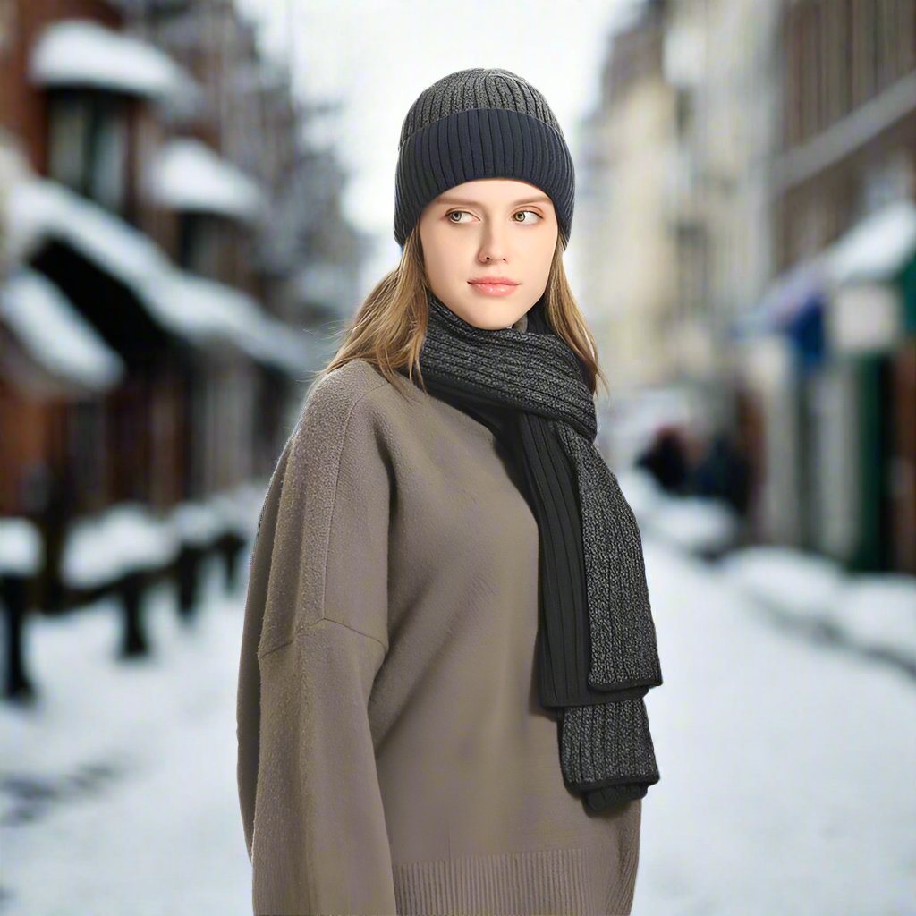 Drune | Strickmütze Und Schal Weich Und Warm Geripptes Elastisches Material