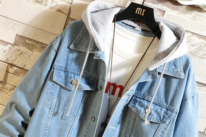 Drune | Abnehmbarer Denim Jacke Mit Kapuze Für Männer