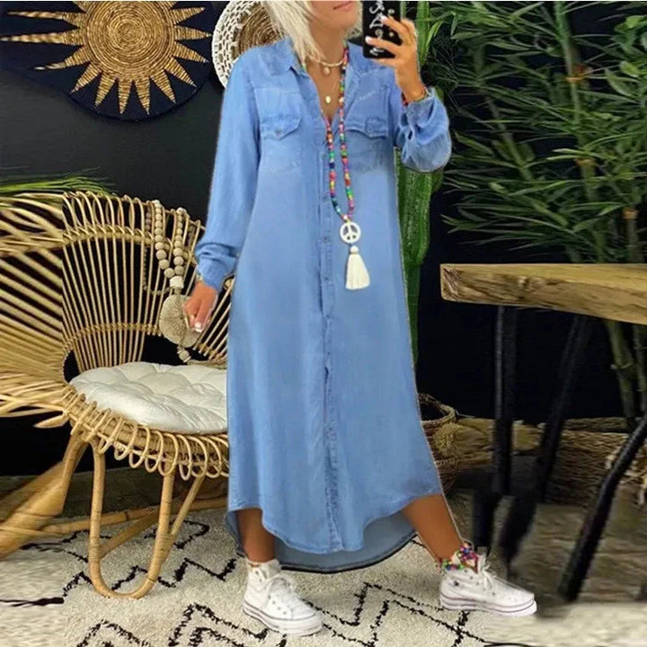 Drune | Kleid Langärmeliges, locker sitzendes, knöpfbares Maxi Shirt Kleid