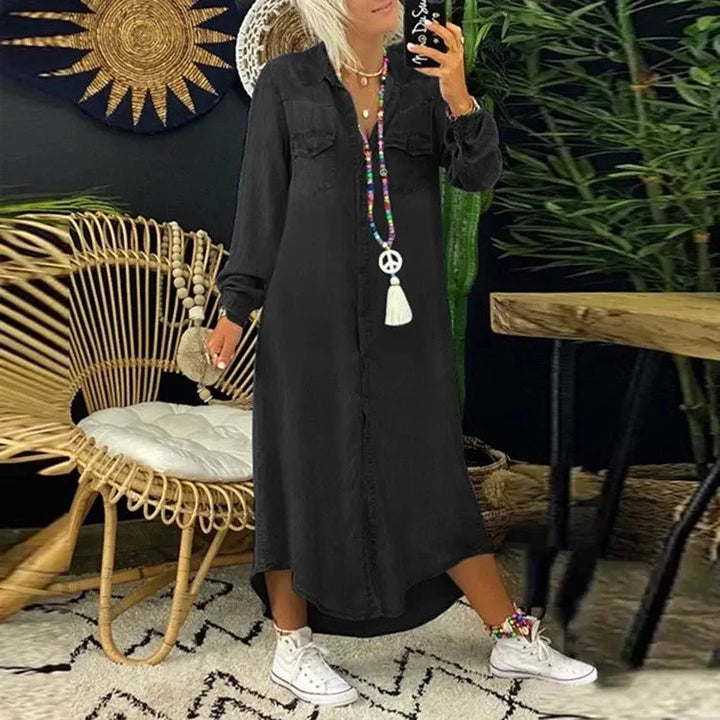 Drune | Kleid Langärmeliges, locker sitzendes, knöpfbares Maxi Shirt Kleid