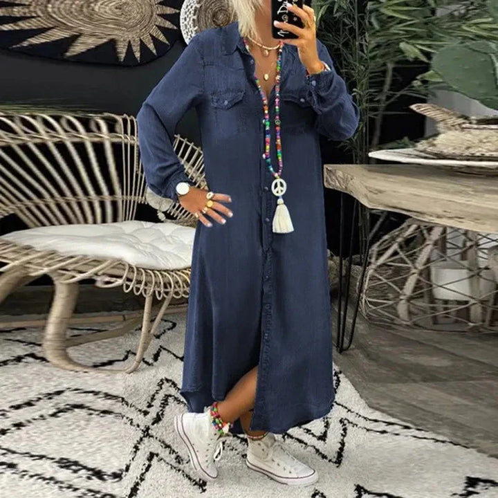Drune | Kleid Langärmeliges, locker sitzendes, knöpfbares Maxi Shirt Kleid