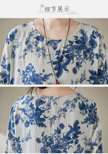 Damen Blütenmuster Maxikleid mit voluminösen Ärmeln und gerafftem Saum Drune