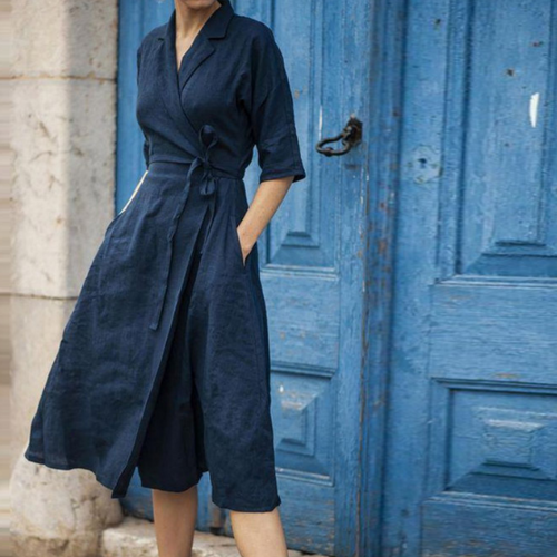 Drune | Stilvolles Midi-Hemdkleid mit Taillengürtel