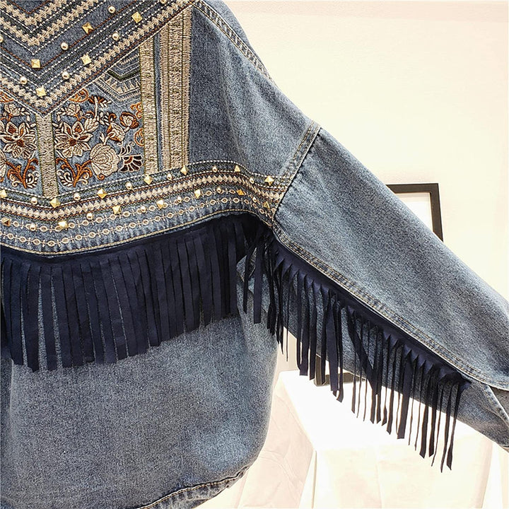 Drune | Brooklynn Jeansjacke Ein einzigartige Jacke mit Blumenmuster und Fransen