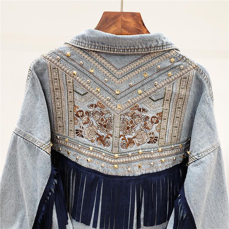 Drune | Brooklynn Jeansjacke Ein einzigartige Jacke mit Blumenmuster und Fransen