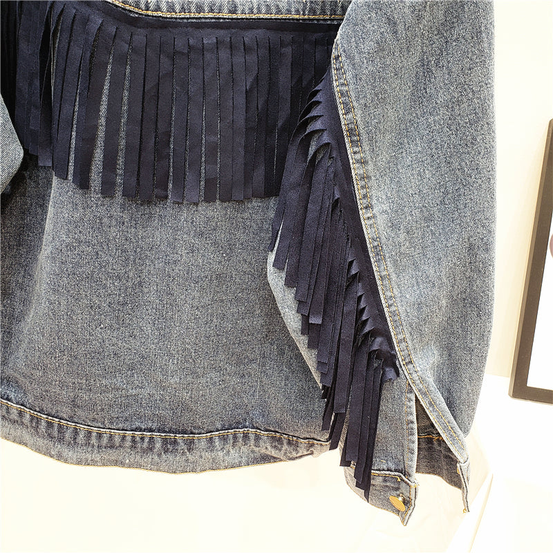Drune | Brooklynn Jeansjacke Ein einzigartige Jacke mit Blumenmuster und Fransen