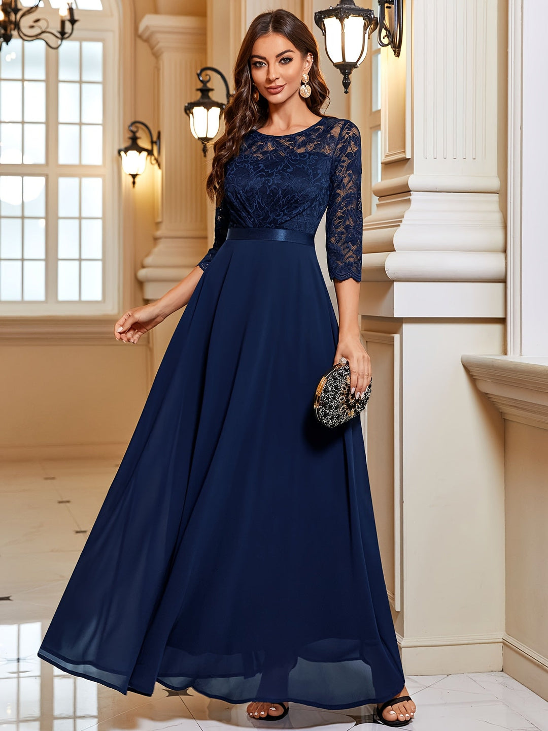 Drune | Elegantes Maxi Kleid Mit Spitze Und Chiffon Für Damen