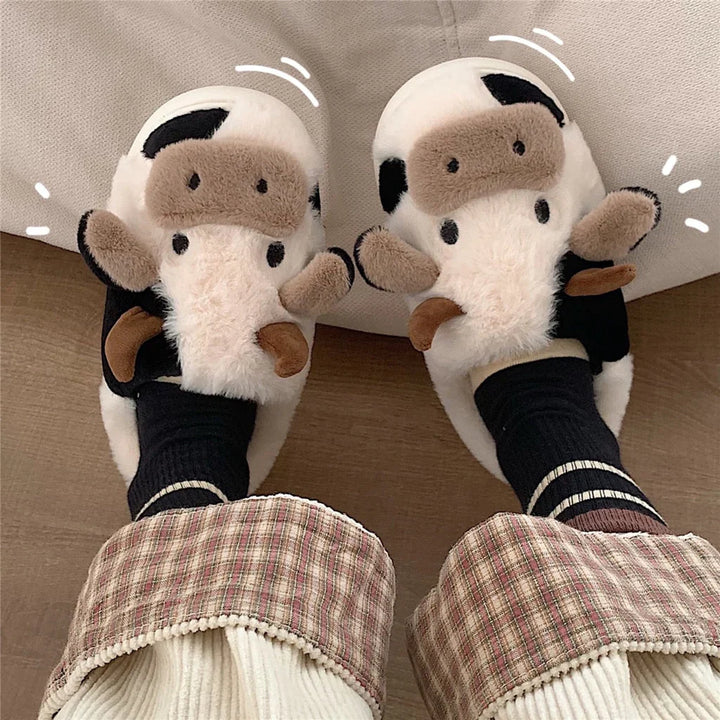 Drune | Plüschhausschuhe Mit Tierischer Kuh Für Frauen