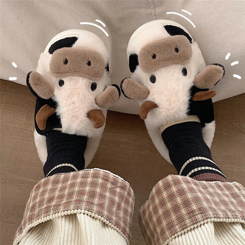Drune | Plüschhausschuhe Mit Tierischer Kuh Für Frauen