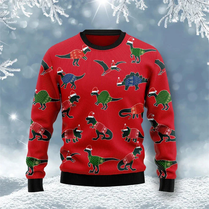 Drune | Dinosaur Weihnachtspullover - Lustiger & Bequemer Herrenpullover mit 3D-Druck für die Feiertage