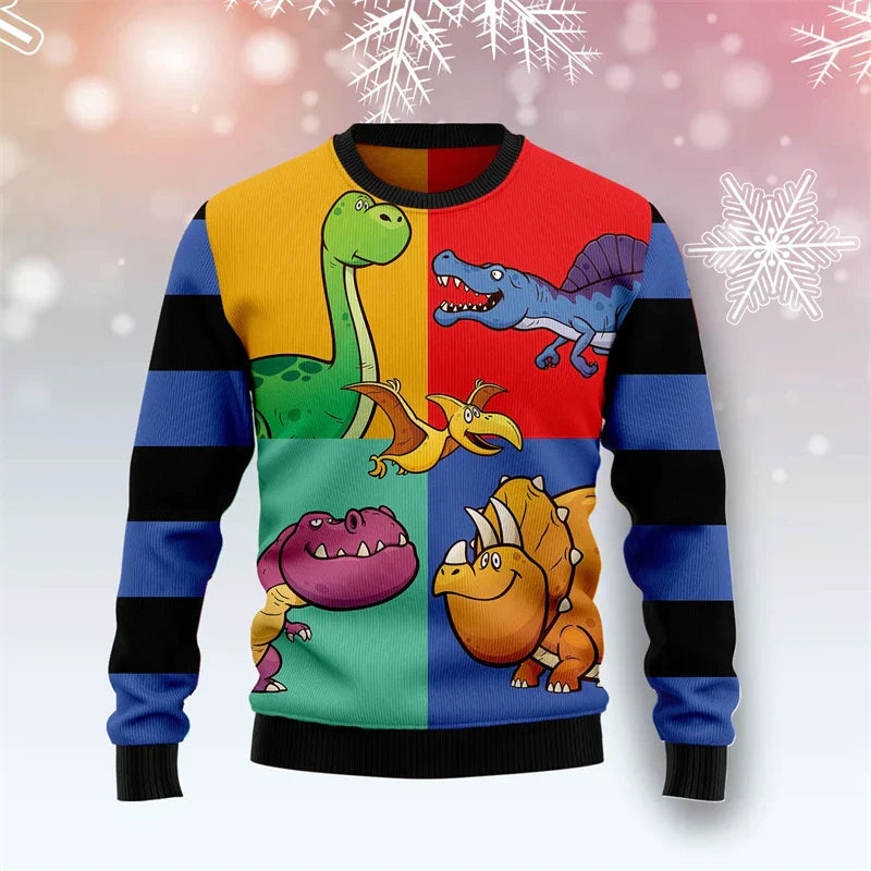 Drune | Dinosaur Weihnachtspullover - Lustiger & Bequemer Herrenpullover mit 3D-Druck für die Feiertage