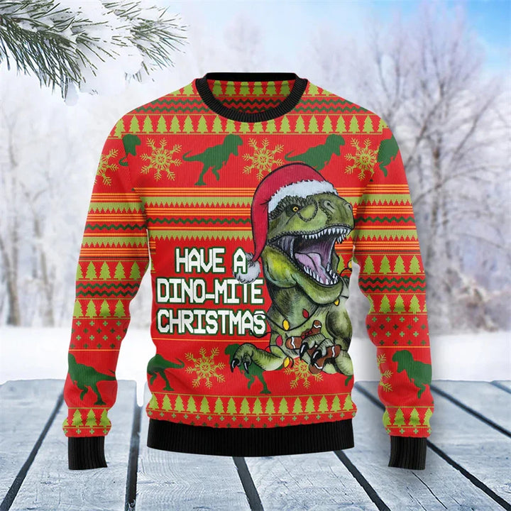 Drune | Dinosaur Weihnachtspullover - Lustiger & Bequemer Herrenpullover mit 3D-Druck für die Feiertage