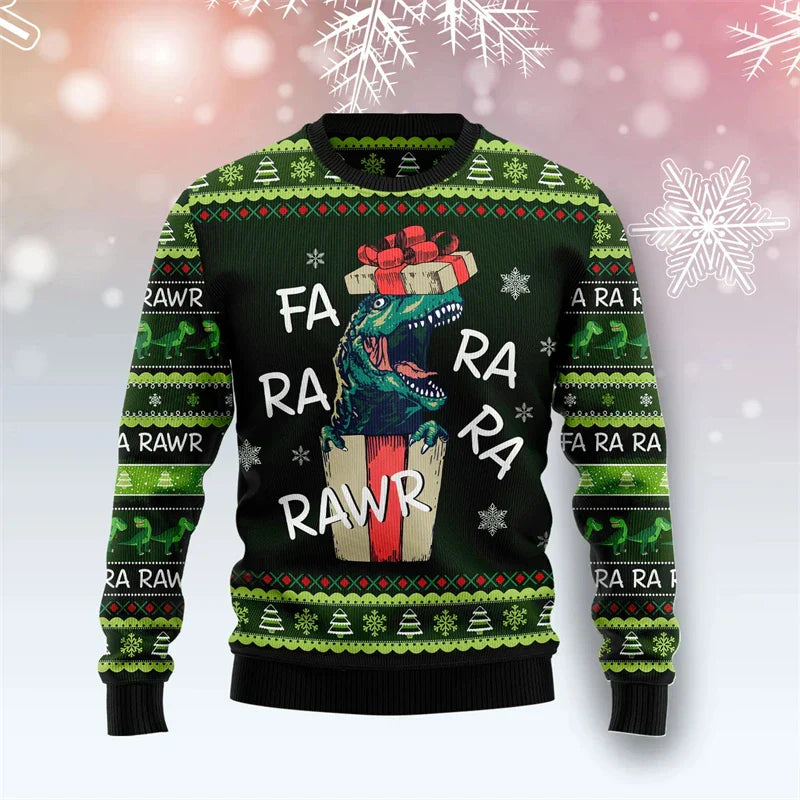 Drune | Dinosaur Weihnachtspullover - Lustiger & Bequemer Herrenpullover mit 3D-Druck für die Feiertage