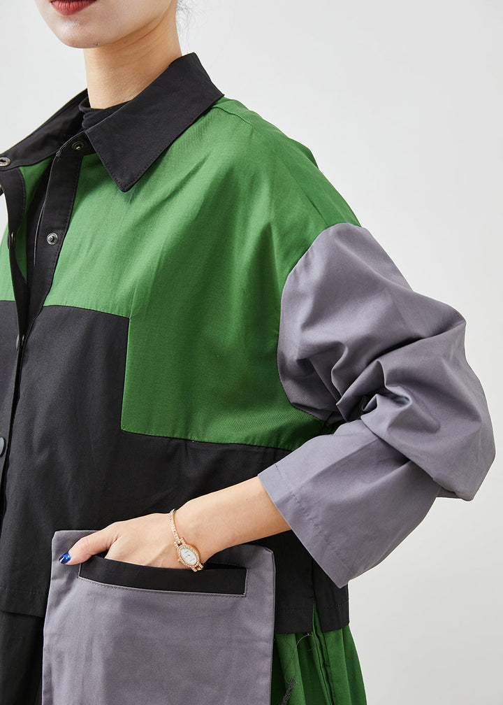 Drune | Grüne Übergröße Patchwork Taschen Baumwolle Mäntel