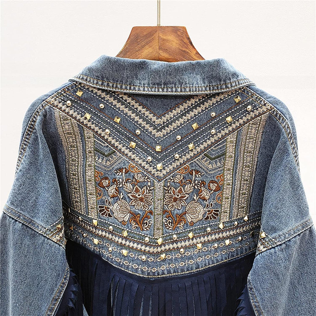 Drune | Brooklynn Jeansjacke Ein einzigartige Jacke mit Blumenmuster und Fransen