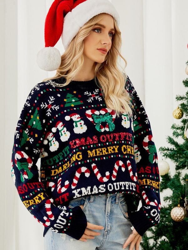 Drune | Falscher Weihnachtspullover Damen - Gebautes Festmuster