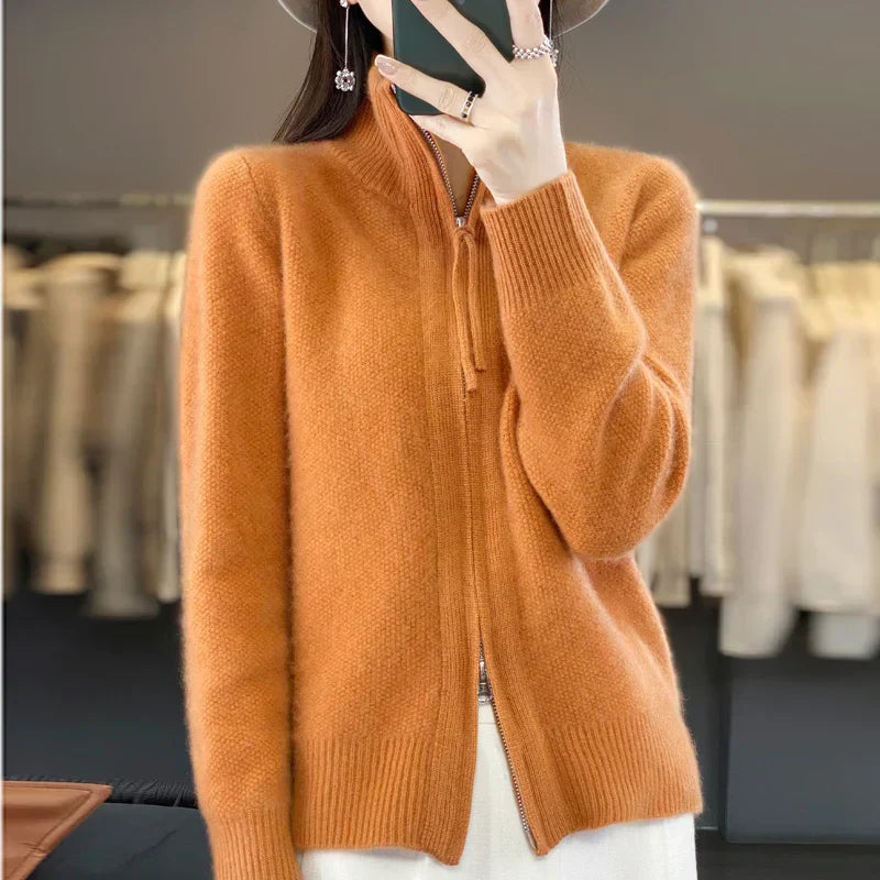 Drune | Woll Cardigan Doppelter Reißverschluss und Hoher Kragen Weich und Elegant