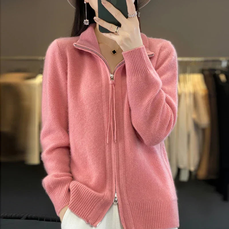Drune | Woll Cardigan Doppelter Reißverschluss und Hoher Kragen Weich und Elegant