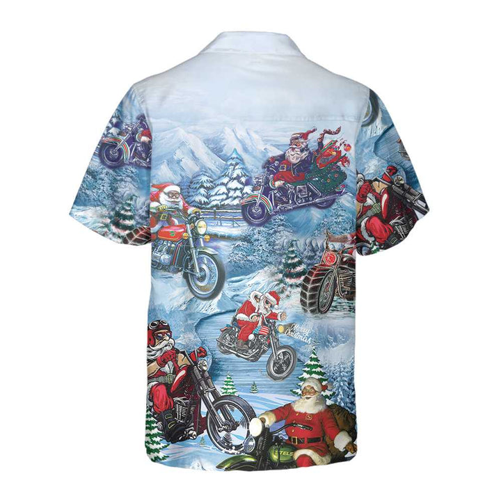 Drune | Fahren mit Santa auf dem Weihnachts-Hawaiian-Shirt, Motorrad-Weihnachts-Shirt, Bestes Geschenk für Weihnachten