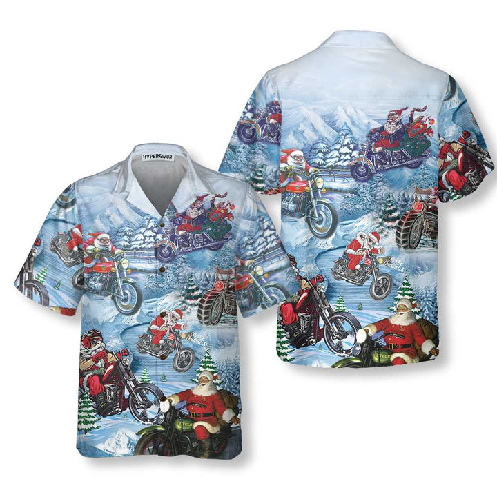 Drune | Fahren mit Santa auf dem Weihnachts-Hawaiian-Shirt, Motorrad-Weihnachts-Shirt, Bestes Geschenk für Weihnachten