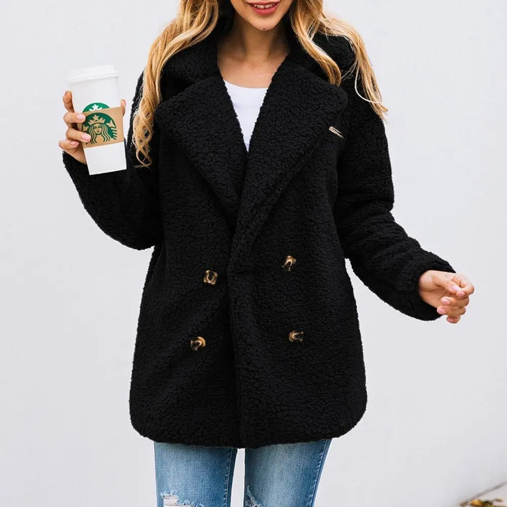 Drune | Damen Kurze Teddyjacke mit Reverskragen