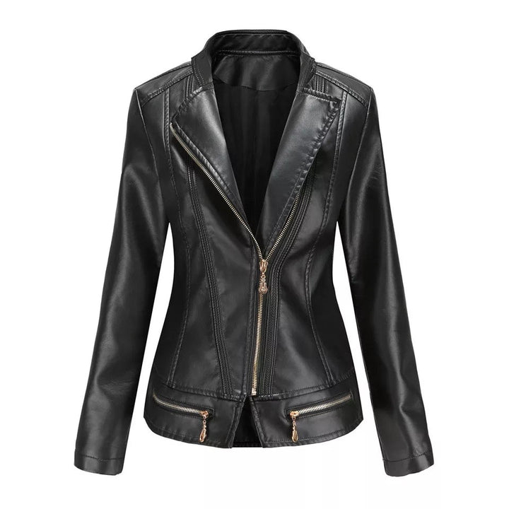 Drune | Faux Leather Motojacke - Asymmetrischer Reißverschluss - Taillierte Passform - Kräftige Farben