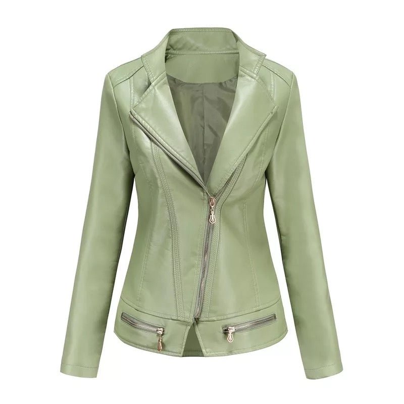 Drune | Faux Leather Motojacke - Asymmetrischer Reißverschluss - Taillierte Passform - Kräftige Farben