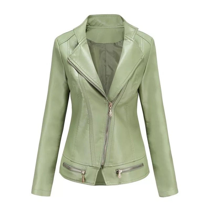 Drune | Faux Leather Motojacke - Asymmetrischer Reißverschluss - Taillierte Passform - Kräftige Farben