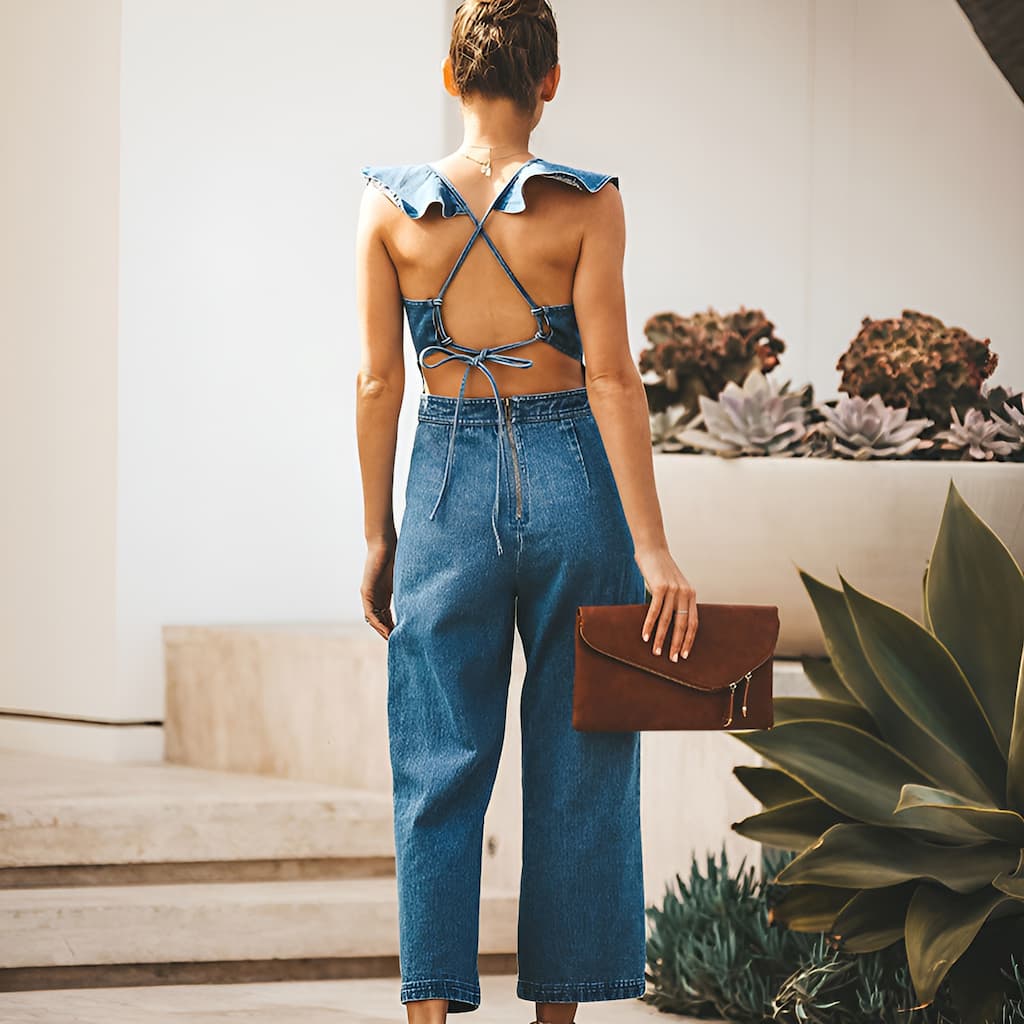 Drune | Denim Jumpsuit mit Rüschen