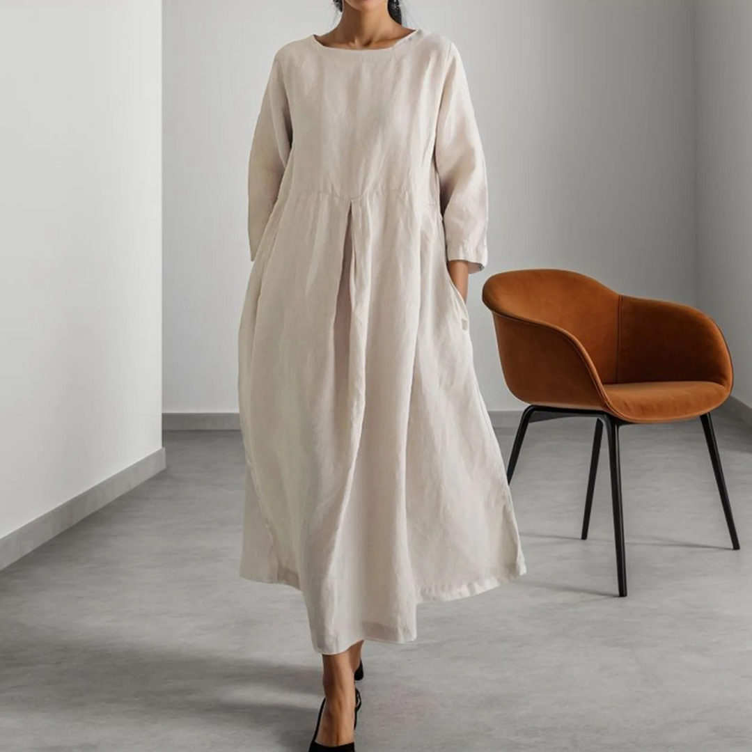 Drune | Schlichtes Leinenkleid mit Rundhalsausschnitt