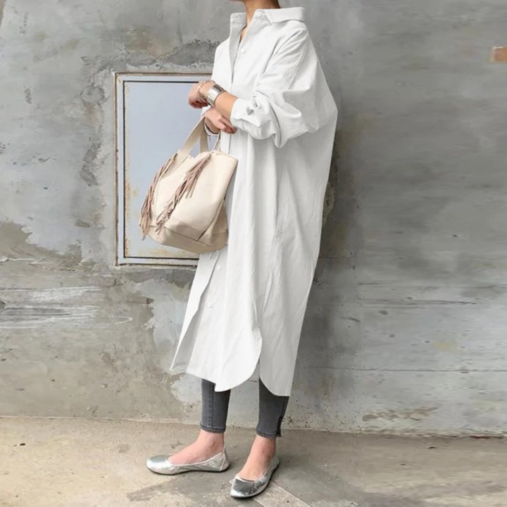 Drune | Einfarbiges Langes Blusenkleid Mit Kragen