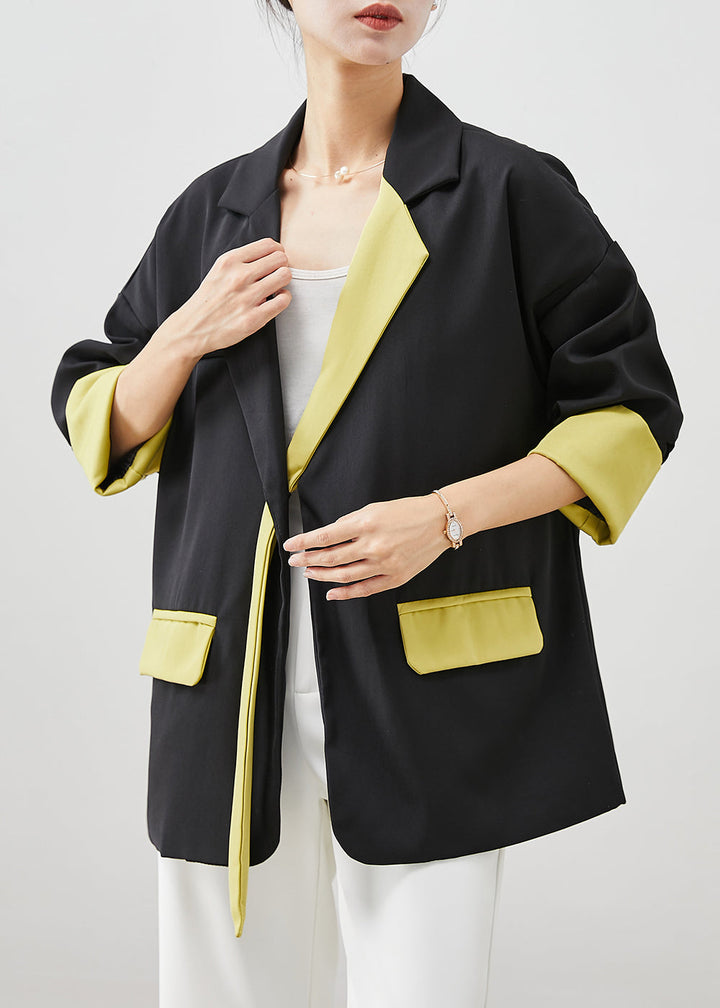 Drune | Schwarze asymmetrische Patchwork Spandex-Mäntel