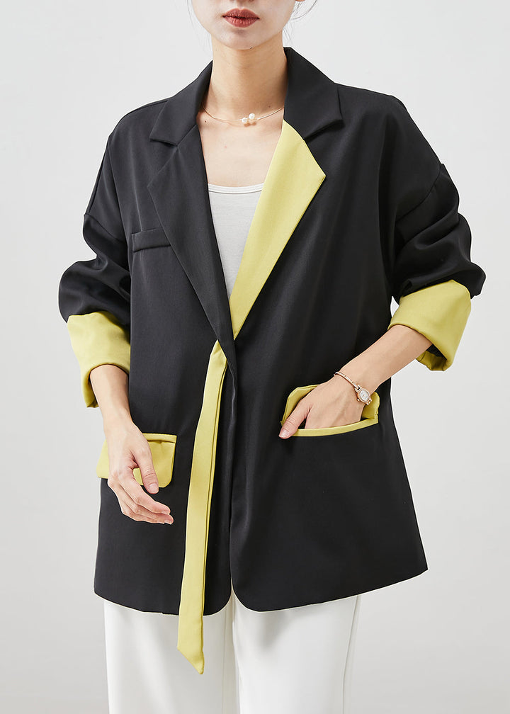 Drune | Schwarze asymmetrische Patchwork Spandex-Mäntel