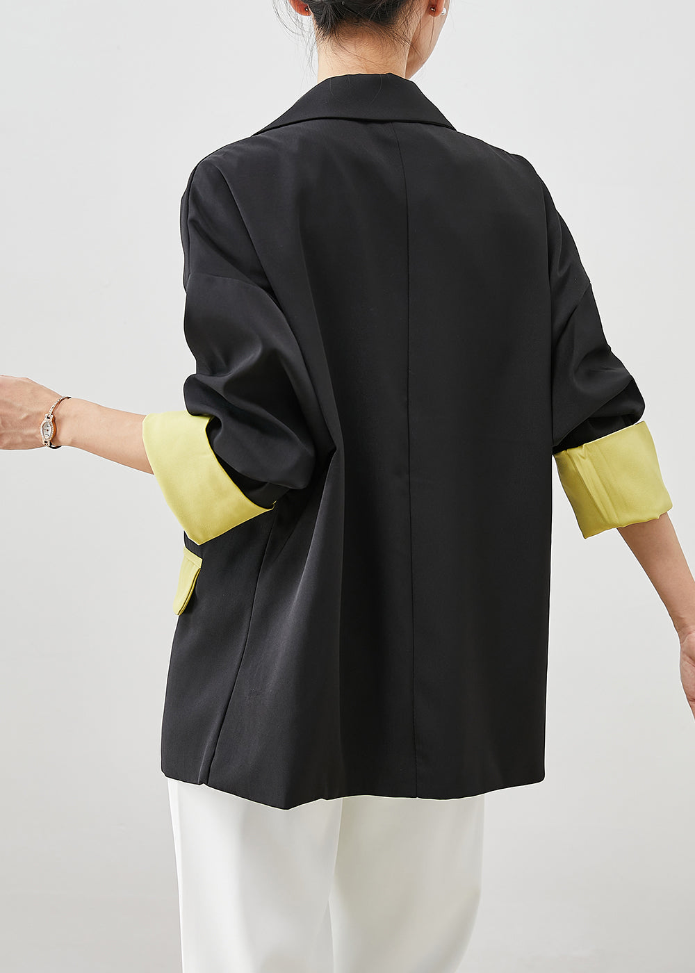 Drune | Schwarze asymmetrische Patchwork Spandex-Mäntel