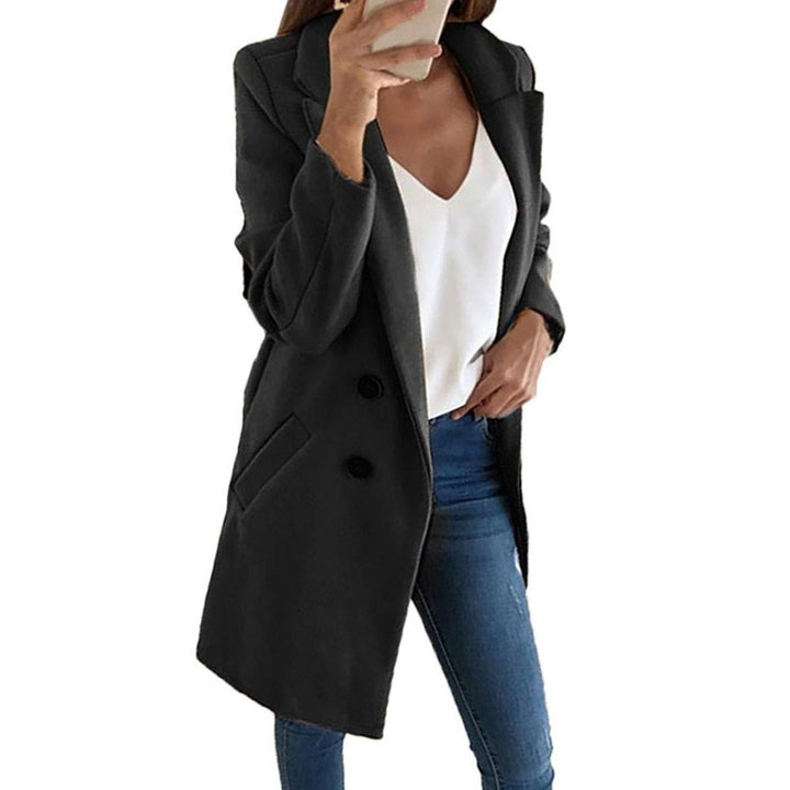 Drune | Eleganter Langer Blazer Mantel mit Umgeschlagenem Kragen und Übergroßen Knöpfen