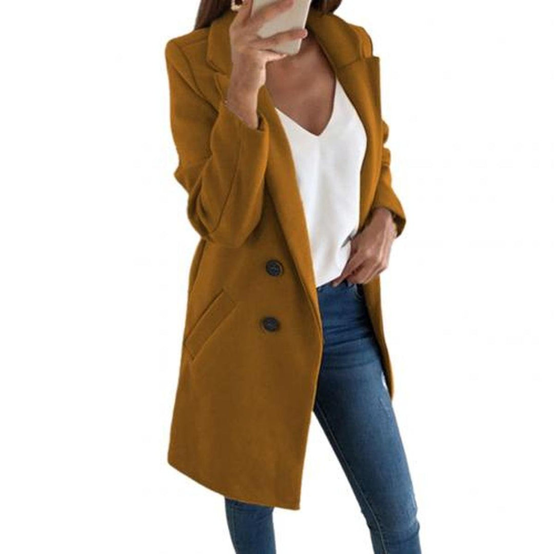 Drune | Eleganter Langer Blazer Mantel mit Umgeschlagenem Kragen und Übergroßen Knöpfen