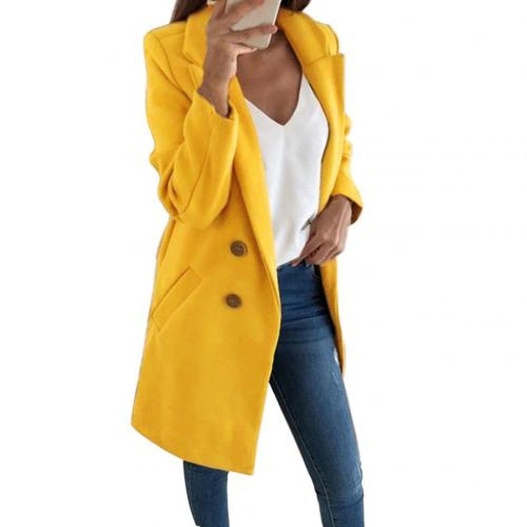 Drune | Eleganter Langer Blazer Mantel mit Umgeschlagenem Kragen und Übergroßen Knöpfen