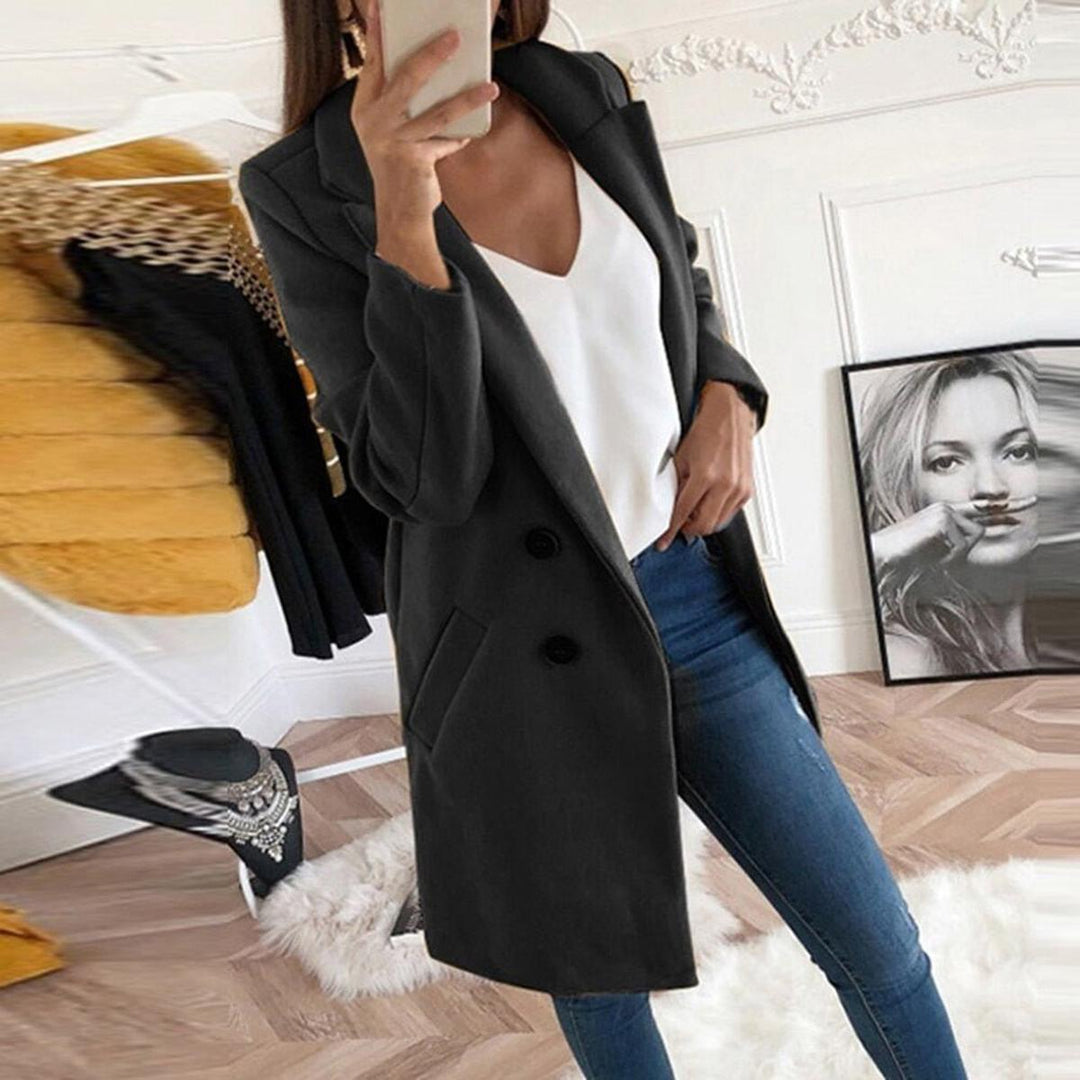 Drune | Eleganter Langer Blazer Mantel mit Umgeschlagenem Kragen und Übergroßen Knöpfen