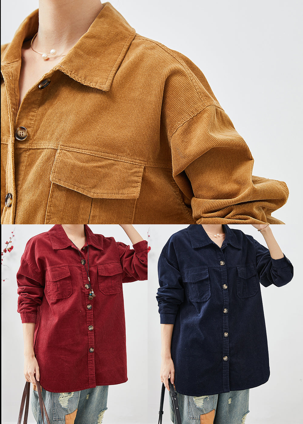 Drune | Navy Oversized Taschen Cordjacken