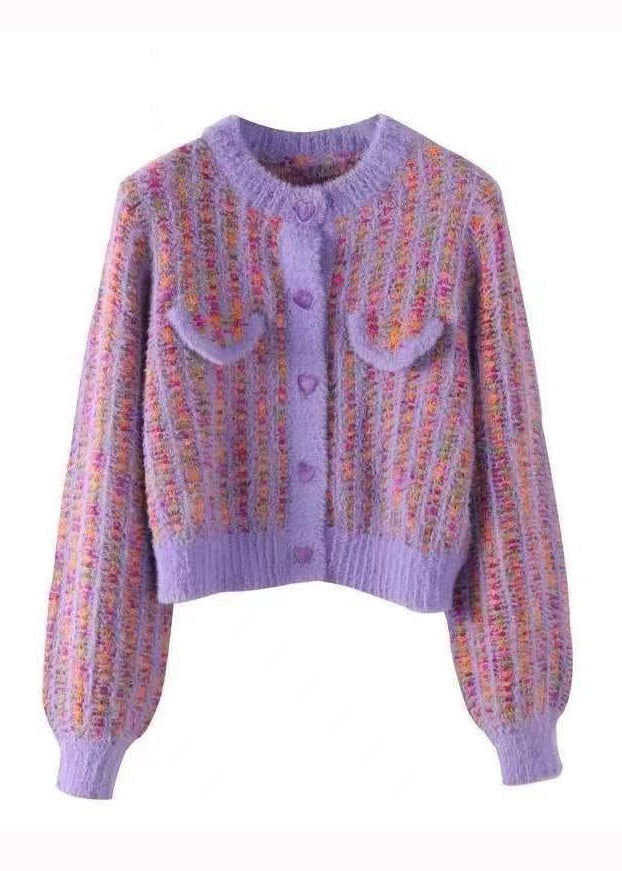 Drune | Lila O Hals Knopf Mink Haar Strickmäntel