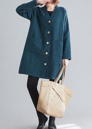 Drune | schwarzgrün Feine lässige Mäntel Frauen Arbeitsoutfits V-Ausschnitt Knopfmäntel