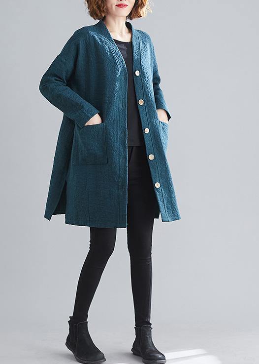 Drune | schwarzgrün Feine lässige Mäntel Frauen Arbeitsoutfits V-Ausschnitt Knopfmäntel