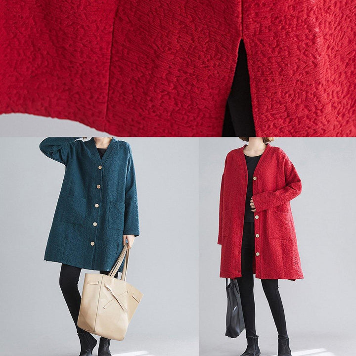 Drune | schwarzgrün Feine lässige Mäntel Frauen Arbeitsoutfits V-Ausschnitt Knopfmäntel