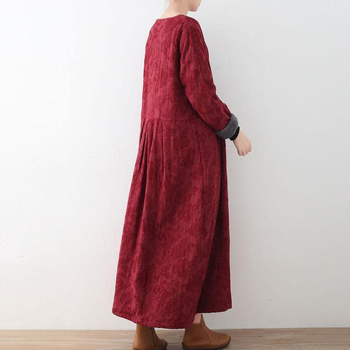 Drune | bordeaux Baumwolljacken lässiger Maxi-Mantel Vintage Trenchcoat dick